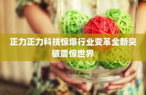 正力正力科技惊爆行业变革全新突破震惊世界
