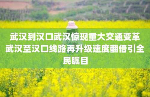 武汉到汉口武汉惊现重大交通变革武汉至汉口线路再升级速度翻倍引全民瞩目