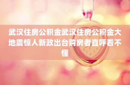 武汉住房公积金武汉住房公积金大地震惊人新政出台购房者直呼看不懂
