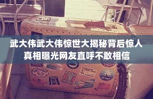 武大伟武大伟惊世大揭秘背后惊人真相曝光网友直呼不敢相信