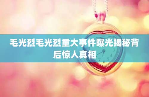 毛光烈毛光烈重大事件曝光揭秘背后惊人真相