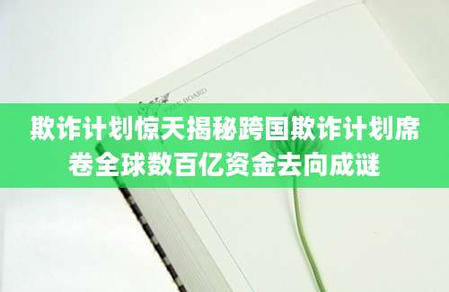 欺诈计划惊天揭秘跨国欺诈计划席卷全球数百亿资金去向成谜
