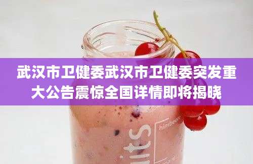 武汉市卫健委武汉市卫健委突发重大公告震惊全国详情即将揭晓
