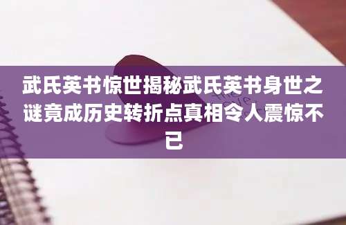 武氏英书惊世揭秘武氏英书身世之谜竟成历史转折点真相令人震惊不已