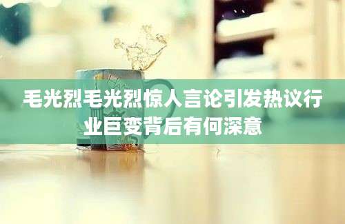 毛光烈毛光烈惊人言论引发热议行业巨变背后有何深意