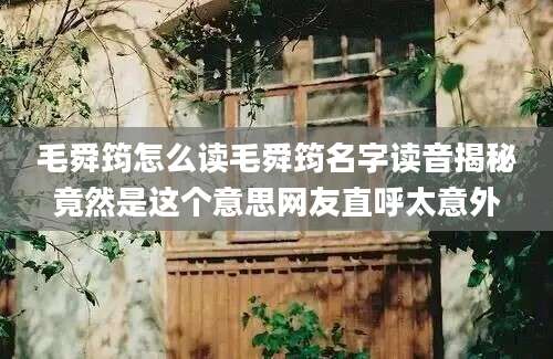 毛舜筠怎么读毛舜筠名字读音揭秘竟然是这个意思网友直呼太意外