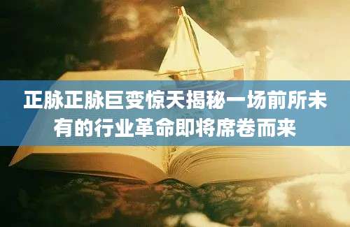 正脉正脉巨变惊天揭秘一场前所未有的行业革命即将席卷而来
