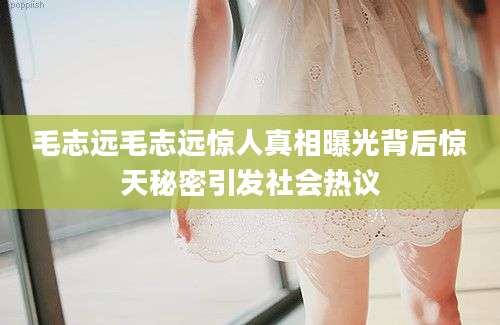 毛志远毛志远惊人真相曝光背后惊天秘密引发社会热议