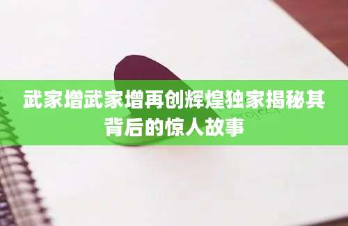 武家增武家增再创辉煌独家揭秘其背后的惊人故事