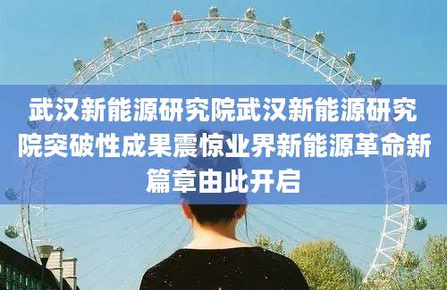 武汉新能源研究院武汉新能源研究院突破性成果震惊业界新能源革命新篇章由此开启