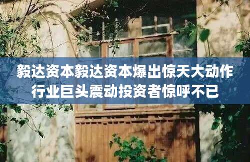 毅达资本毅达资本爆出惊天大动作行业巨头震动投资者惊呼不已